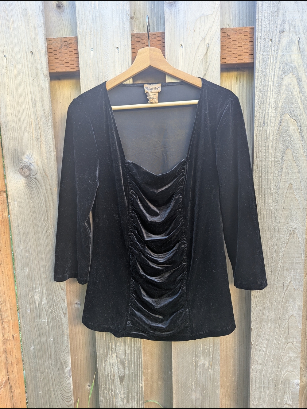 Midnight Velvet Black Velvet Scoop Neck Long Sleeve Top